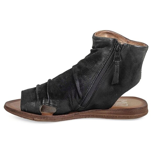 Miz Mooz New York Black Leather Open Toe Ankle Wedge Shoe Size 37 - Picture 1 of 9